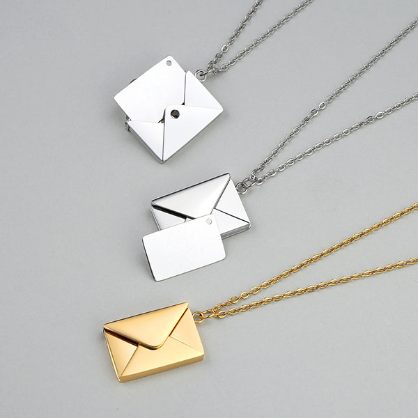 Robrasim Stainless Steel Envelope Necklace - Personalized Envelope Locket Necklace - Stainless Steel Jewelry Gift for Her / Him