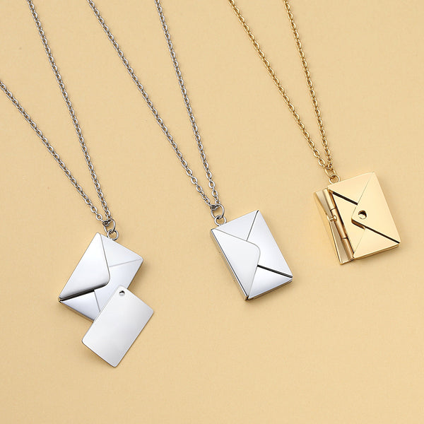 Robrasim Stainless Steel Envelope Necklace - Personalized Envelope Locket Necklace - Stainless Steel Jewelry Gift for Her / Him