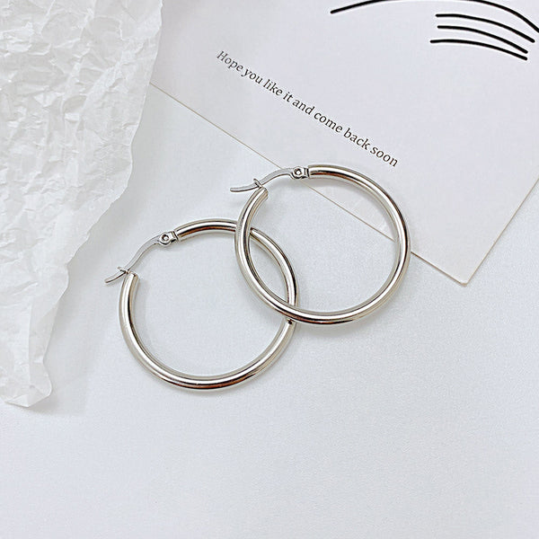Robrasim Minimalist Thick Hoop Earrings - Lightweight Polished Huggie Hoops for Everyday Wear