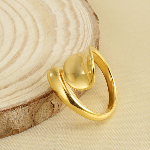 Robrasim Contemporary Fluid Shape Statement Ring - Chunky Polished Gold Ring for Everyday Wear