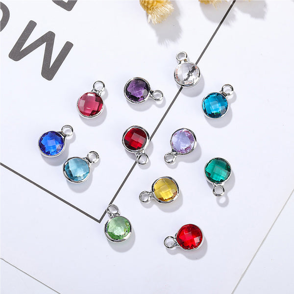 Robrasim 12 Colors Birthstone Charms - Faceted Crystal Round Pendant Charms for Jewelry Making, DIY Bracelet/Necklace