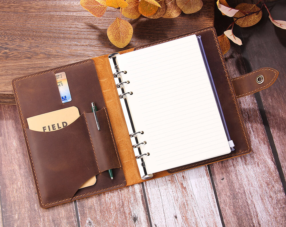 Handmade Leather A5 Refillable Ring Binder Travel Journal Notebook