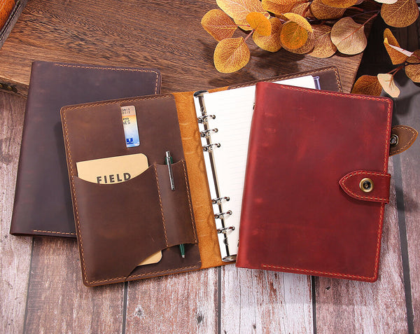 Handmade Leather A5 Refillable Ring Binder Travel Journal Notebook