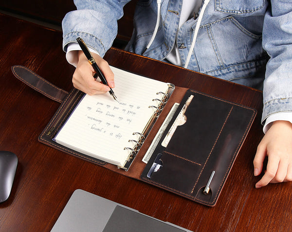 Custom Made Leather A5 Refillable Ring Binder Travel Journal Notebook