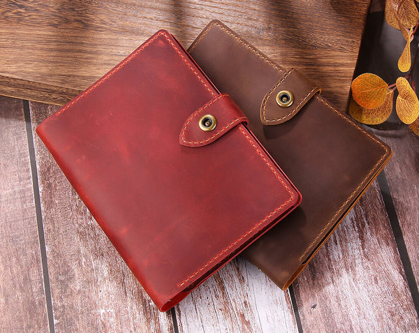 Handmade Leather A5 Refillable Ring Binder Travel Journal Notebook