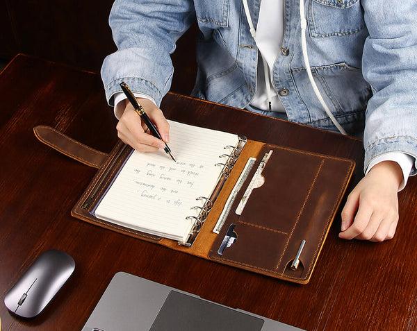 Custom Made Leather A5 Refillable Ring Binder Travel Journal Notebook