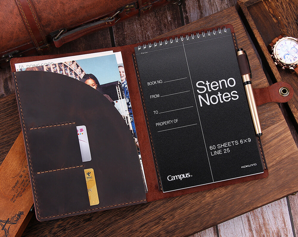 Personalized Leather Covers for 6"x9" Steno Note Pad, Leather Notepad Holder