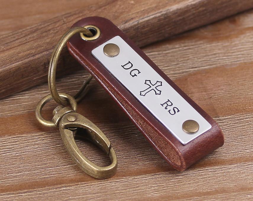 personalized leather initial name keychain