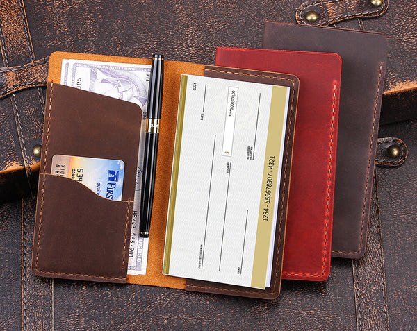 Handmade Genuine Leather Checkbook Cover for Men & Women