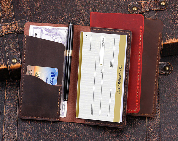 Handmade Genuine Leather Checkbook Cover for Men & Women