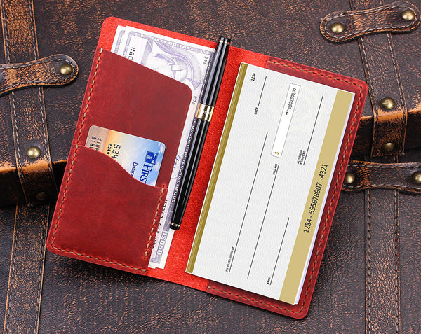 Handmade Genuine Leather Checkbook Cover for Men & Women