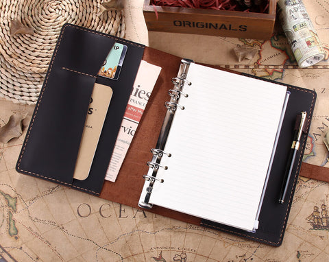 Vintage A5 Leather Traveler Journal Notebook, Refillable Ring Binder Organizer