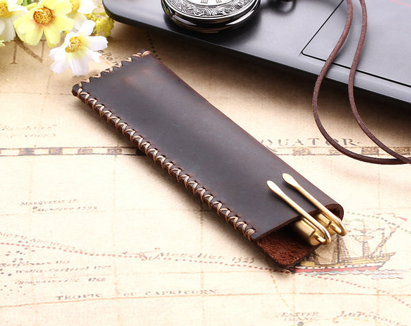 Rustic leather pencil bag