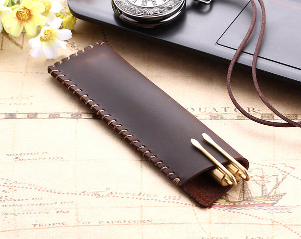 Vintage genuine leather pen / pencil bag