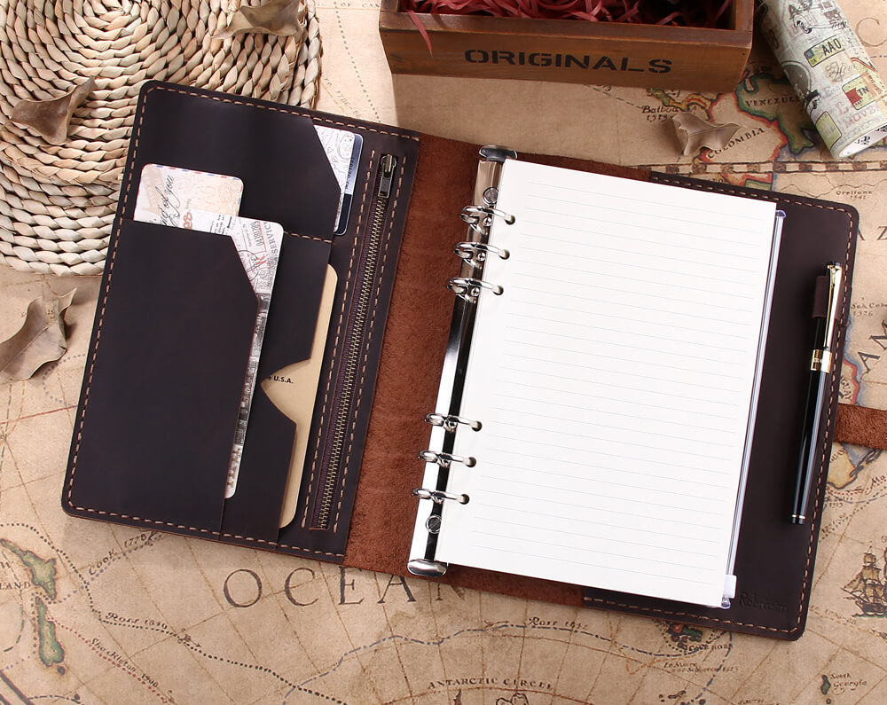 Personalized Leather A5 Refillable Ring Binder Notebook