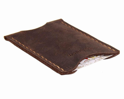 Minimalist Handmade Leather Card Wallet Money Clip