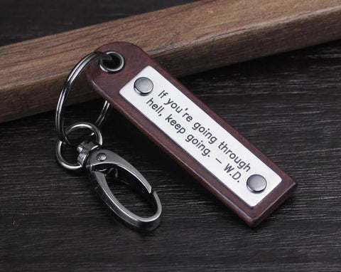 Custom Handmade Inspirational Quote Engraved Leather Keychain