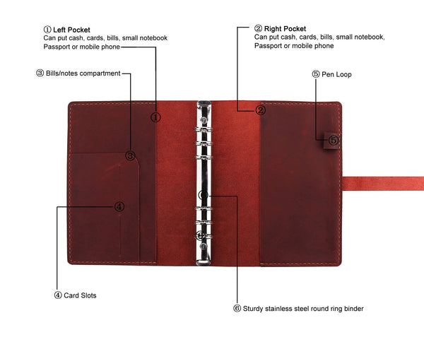Ring Binder A5 Leather Travel Notebook