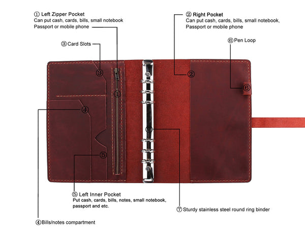 Personalized Leather A5 Refillable Ring Binder Notebook