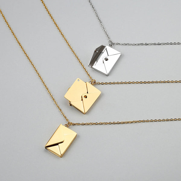 Robrasim Stainless Steel Envelope Necklace - Personalized Envelope Locket Necklace - Stainless Steel Jewelry Gift for Her / Him