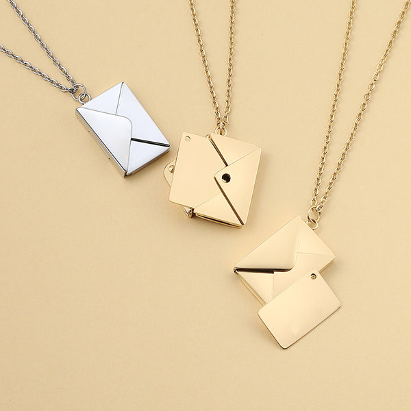 Robrasim Stainless Steel Envelope Necklace - Personalized Envelope Locket Necklace - Stainless Steel Jewelry Gift for Her / Him