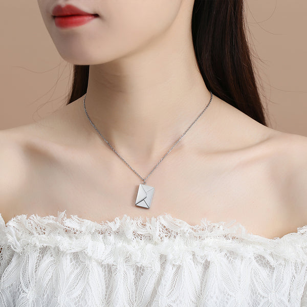 Robrasim Stainless Steel Envelope Necklace - Personalized Envelope Locket Necklace - Stainless Steel Jewelry Gift for Her / Him