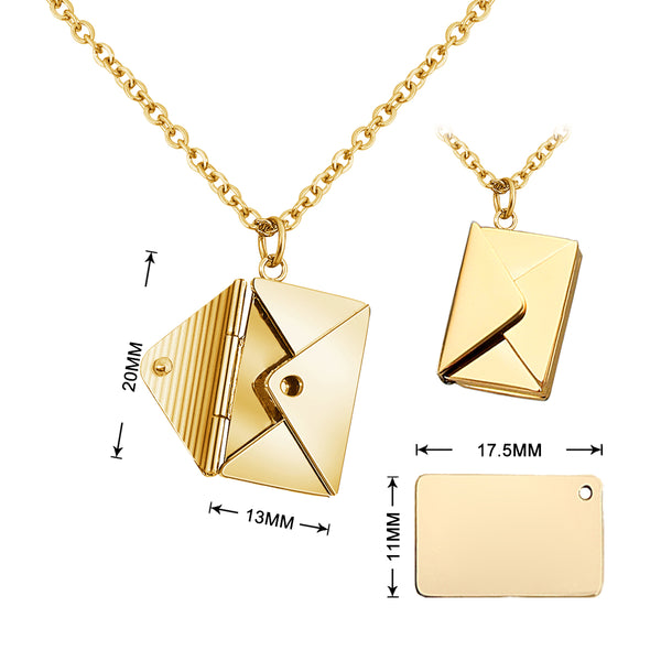 Robrasim Stainless Steel Envelope Necklace - Personalized Envelope Locket Necklace - Stainless Steel Jewelry Gift for Her / Him