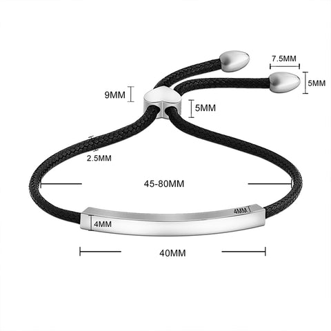 Robrasim Heart Clasp Curved Bar Bracelet - Personalized Engravable Gold/Silver Adjustable Cord Bracelet for Couples