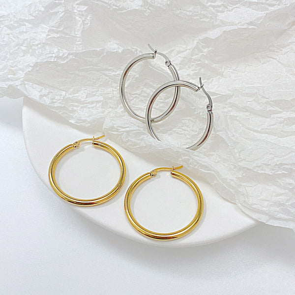 Robrasim Minimalist Thick Hoop Earrings - Lightweight Polished Huggie Hoops for Everyday Wear