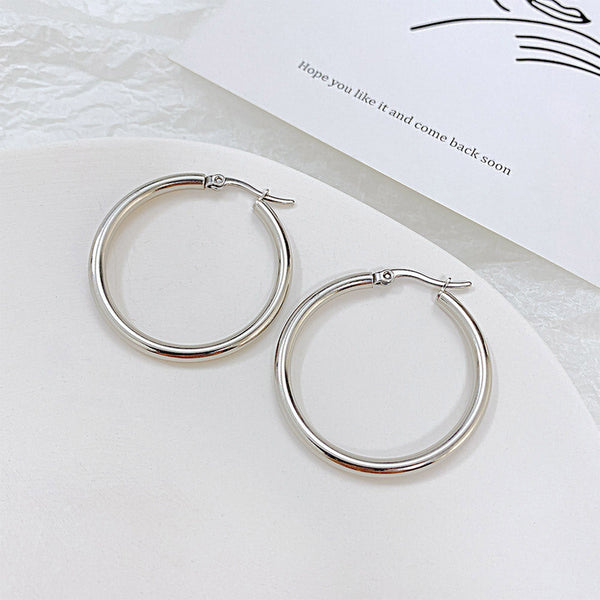 Robrasim Minimalist Thick Hoop Earrings - Lightweight Polished Huggie Hoops for Everyday Wear