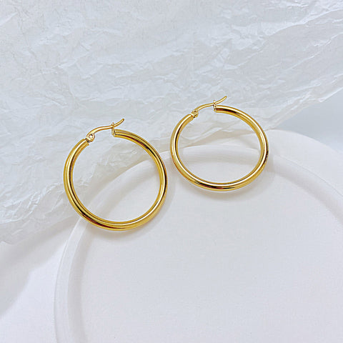 Robrasim Minimalist Thick Hoop Earrings - Lightweight Polished Huggie Hoops for Everyday Wear