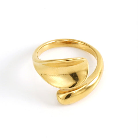 Robrasim Contemporary Fluid Shape Statement Ring - Chunky Polished Gold Ring for Everyday Wear
