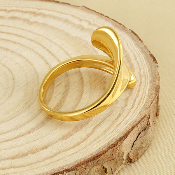 Robrasim Contemporary Fluid Shape Statement Ring - Chunky Polished Gold Ring for Everyday Wear