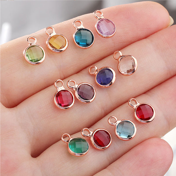 Robrasim 12 Colors Birthstone Charms - Faceted Crystal Round Pendant Charms for Jewelry Making, DIY Bracelet/Necklace