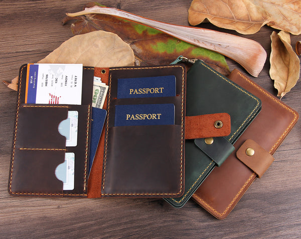 Handmade Leather Passport Holders for 2 Passports, Vintage Travel Wallet for Couples