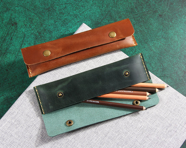 Handmade Leather Pen and pencil covers, Vintage Pencil Pouch Case