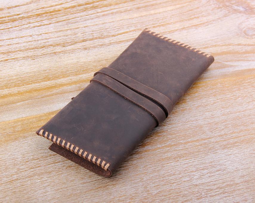 Female Brown Handmade leather Long Wallet