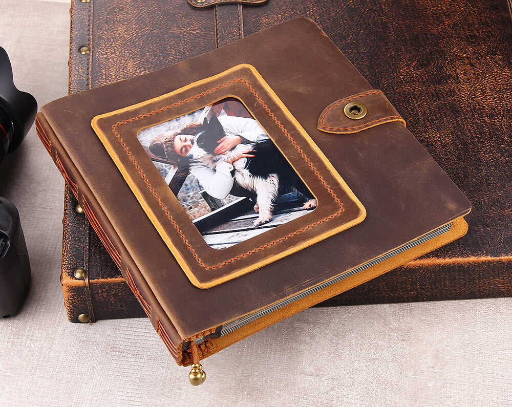 VINTAGE LEATHER SCRAPBOOK PHOTO ALBUM 1931