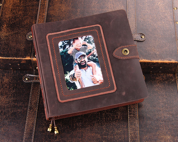 Handamde Leather Scrapbook Photo Album, Self Adhesive Pages Weeding Album
