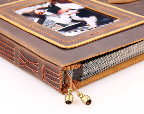 Handamde Leather Scrapbook Photo Album, Self Adhesive Pages Weeding Album