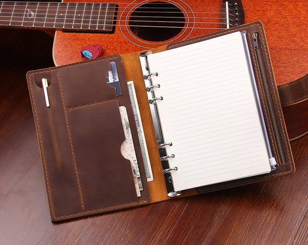Custom Made Leather A5 Refillable Ring Binder Travel Journal Notebook