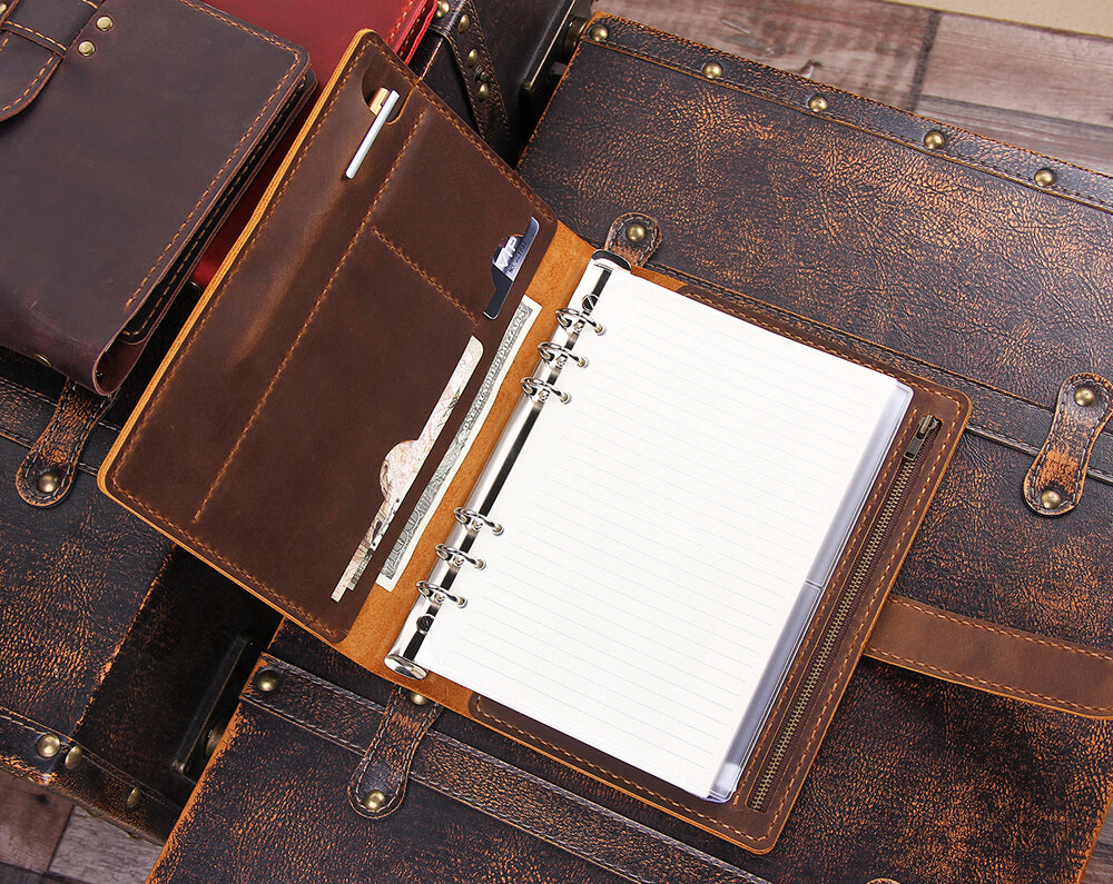 Personalized 6 Ring Binder A5 Leather Travel Journal Notebook Personalized 6 ring binder a5 leather travel journal notebook