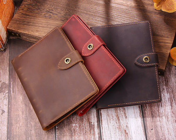 Handmade Leather A5 Refillable Ring Binder Travel Journal Notebook