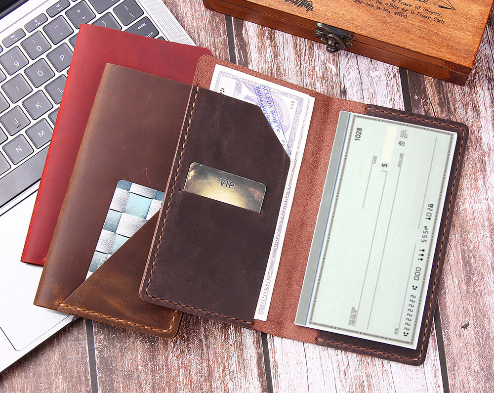Personalized Leather Checkbook Cover Minimalist Checkbook 