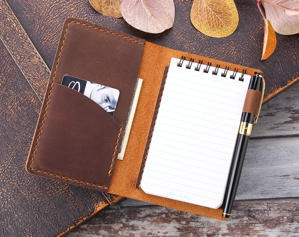 Robrasim Top Bound 3"x5" Memo Notebook Covers, Genuine Leather Cover for 3x5 Top-Spiral Notebook