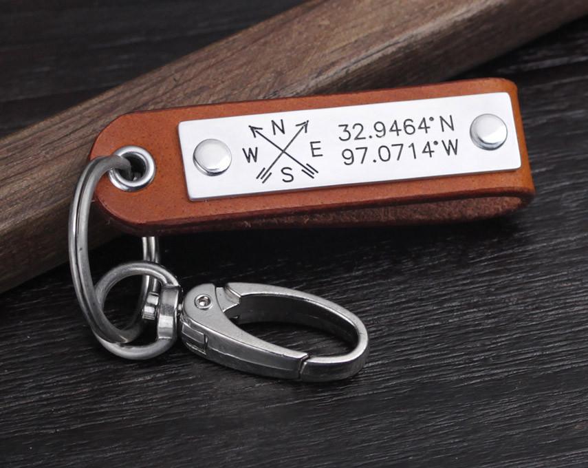 Leather Key holder Laser Engraving Logo Keyring Leather keychains