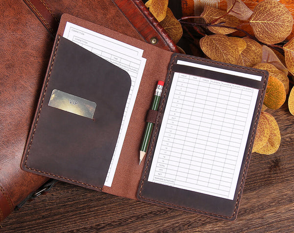 Handmade Leather Yardage Book Cover, Leather Golf Scorecard Holder Case