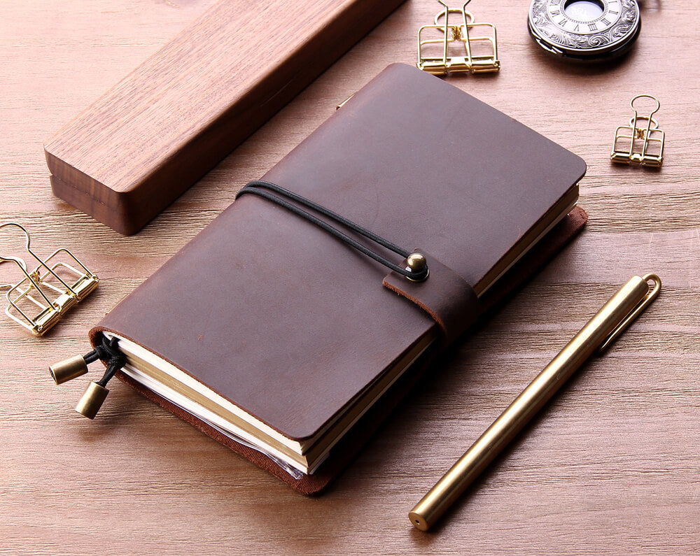 Personalized Refillable 6 Ring Binder Rustic Leather A6 Journal - Robrasim Brown