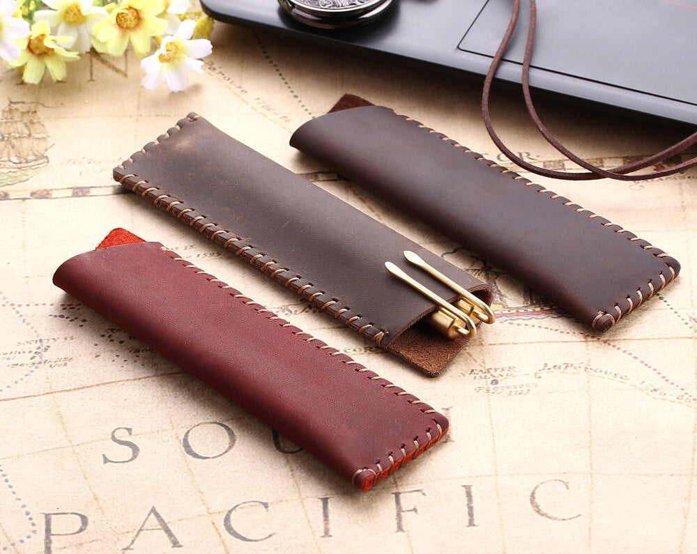 Genuine Leather Retro Luxury Pencil Cases Pen Bag Storage Pouch For  Stationery