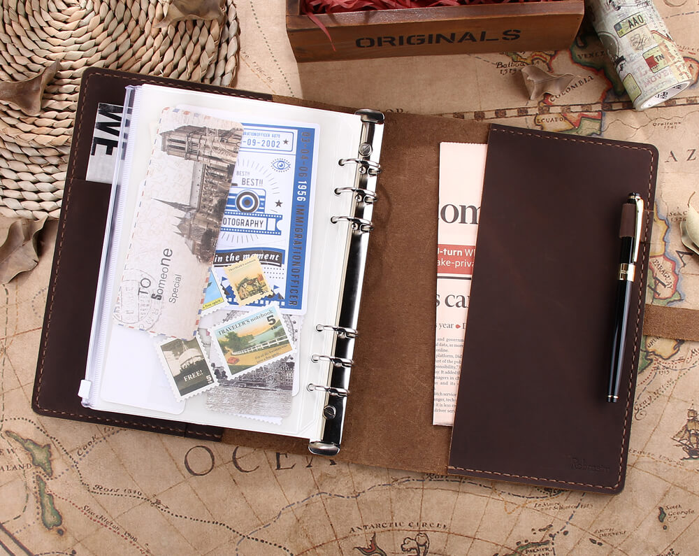 A5 Ring Binder Leather Travel Journal Writing Notebook - Robrasim ...